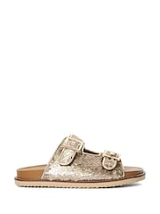 Dune London Gold Lequin Double Buckle Footbed Sandals - Image 3 of 7