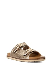 Dune London Gold Lequin Double Buckle Footbed Sandals - Image 4 of 7