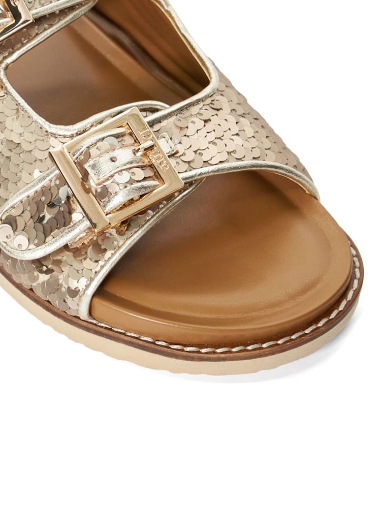 Dune London Gold Lequin Double Buckle Footbed Sandals - Image 7 of 7