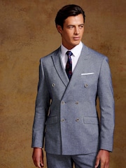 Skopes Blue Tailored Fit Herringbone Double Breasted Suit Jacket - Image 1 of 7