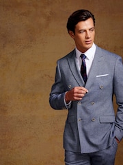 Skopes Blue Double Breasted Jude Tweed Tailored Fit Suit Jacket - Image 2 of 9