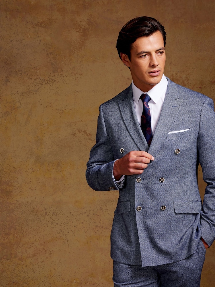 Skopes Blue Double Breasted Jude Tweed Tailored Fit Suit Jacket - Image 2 of 9
