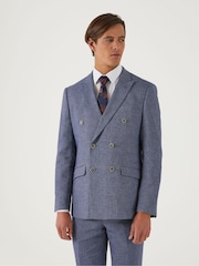 Skopes Blue Tailored Fit Herringbone Double Breasted Suit Jacket - Image 2 of 7