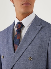 Skopes Blue Tailored Fit Herringbone Double Breasted Suit Jacket - Image 4 of 7