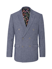 Skopes Blue Tailored Fit Herringbone Double Breasted Suit Jacket - Image 5 of 7