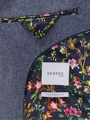 Skopes Blue Tailored Fit Herringbone Double Breasted Suit Jacket - Image 7 of 7