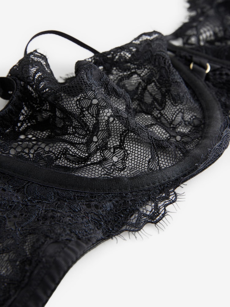 Black Non Pad Balcony Lace Bra A-E - Image 9 of 9