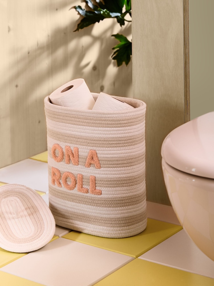 Natural Stripe On a Roll Slogan Toilet Roll Storage - Image 2 of 4