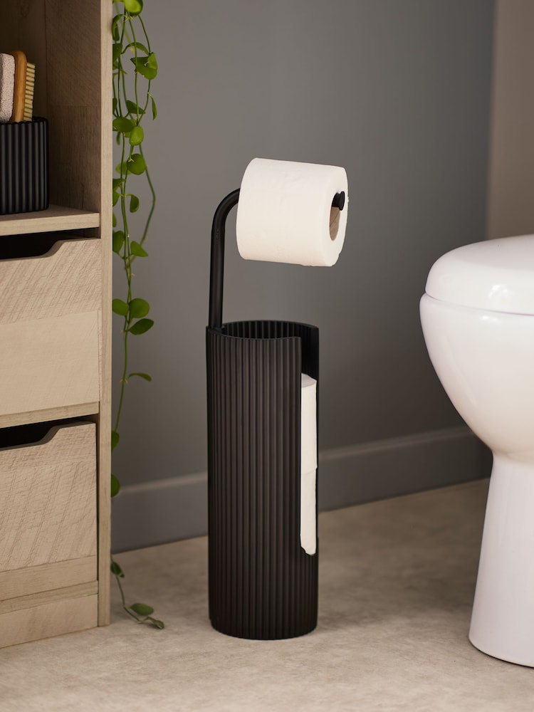 Black Rib Toilet Roll Holder - Image 1 of 4