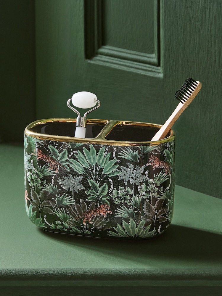 Black Tiger Print Toothbrush Tidy - Image 1 of 3