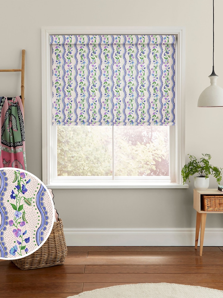 Cath Kidston Purple Sweet Pea Stripe Made to Measure Roller Blind - Image 1 of 6