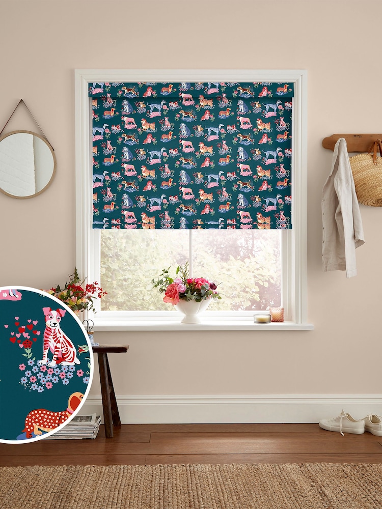 Cath Kidston Teal Blue Puppy Fields Made to Measure Roller Blind - Image 1 of 6