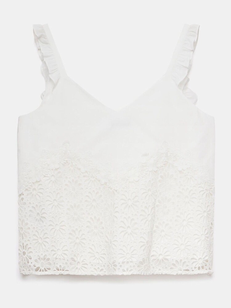 Mint Velvet White 100% Cotton Floral Broderie Cami Top - Image 3 of 3