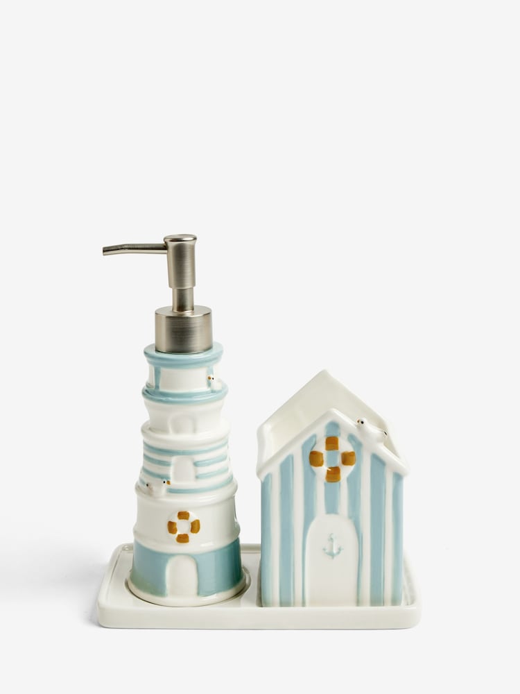 Blue Seaside Lighthouse Soap Dispenser, Tidy and Tray Set - Image 2 of 4