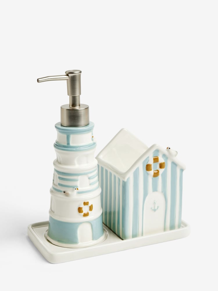 Blue Seaside Lighthouse Soap Dispenser, Tidy and Tray Set - Image 4 of 4