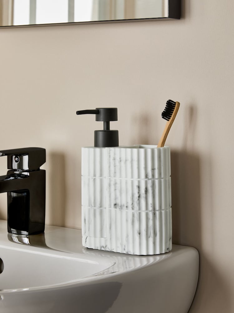 White Marble Effect Rib Soap Tidy Dispenser - Image 1 of 5