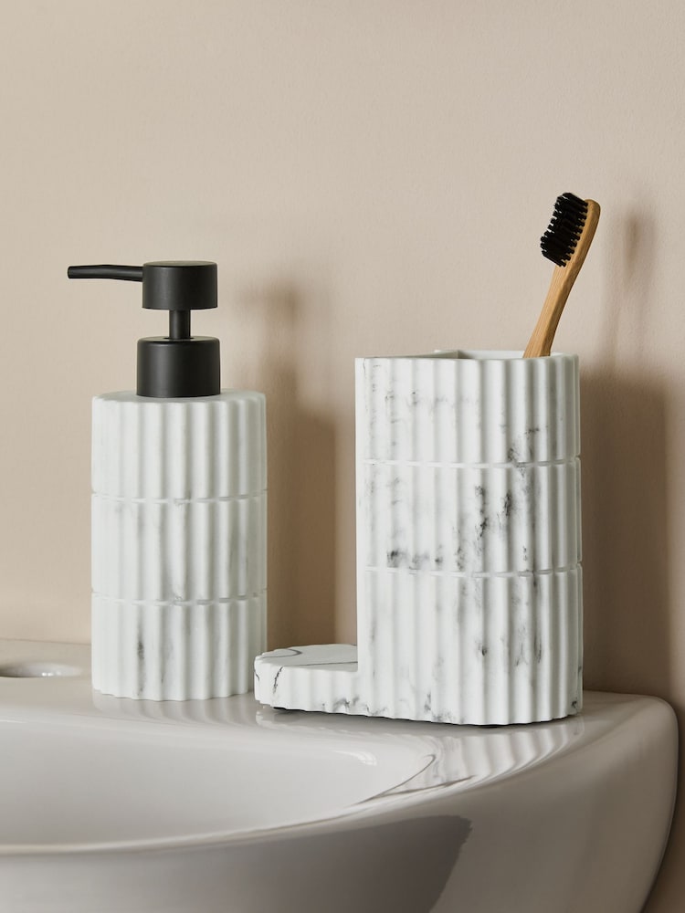 White Marble Effect Rib Soap Tidy Dispenser - Image 2 of 5