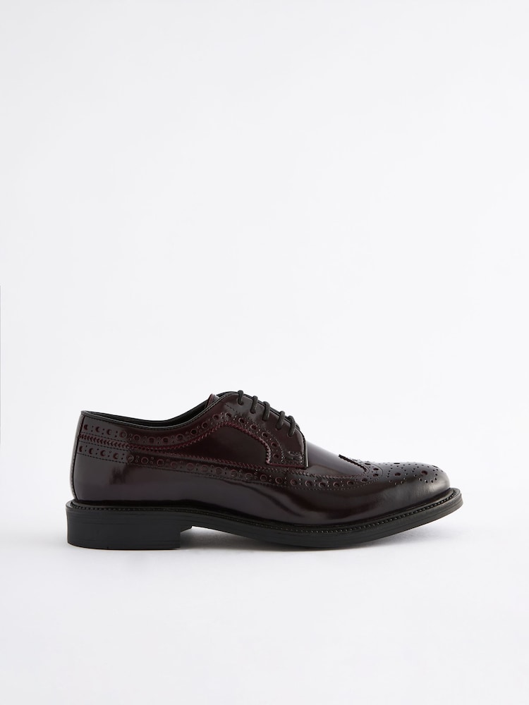 Burgundy Red Leather High Shine Brogues Shoes - Image 3 of 7
