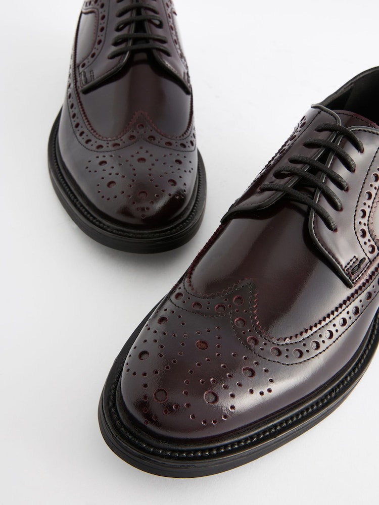 Burgundy Red Leather High Shine Brogues Shoes - Image 4 of 7