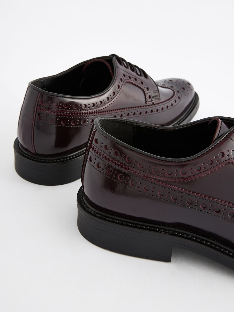 Burgundy Red Leather High Shine Brogues Shoes - Image 5 of 7