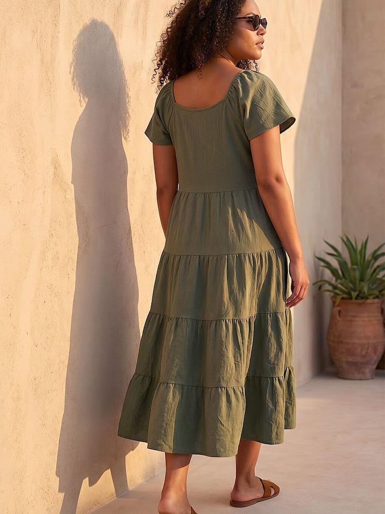 Roman Green Curve Pebble Crepe Tiered Midi Dress - Image 2 of 5 Roman Green Curve Pebble Crepe Tiered Midi Dress - Image 2 of 5