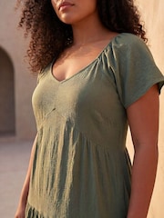 Roman Green Curve Pebble Crepe Tiered Midi Dress - Image 5 of 5