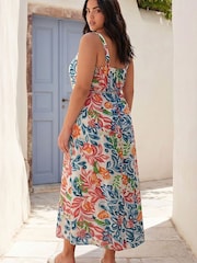 Roman Blue Curve Print Plait Belt Strappy Midi Dress - Image 3 of 4