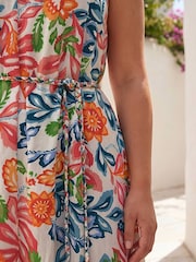 Roman Blue Curve Print Plait Belt Strappy Midi Dress - Image 4 of 4