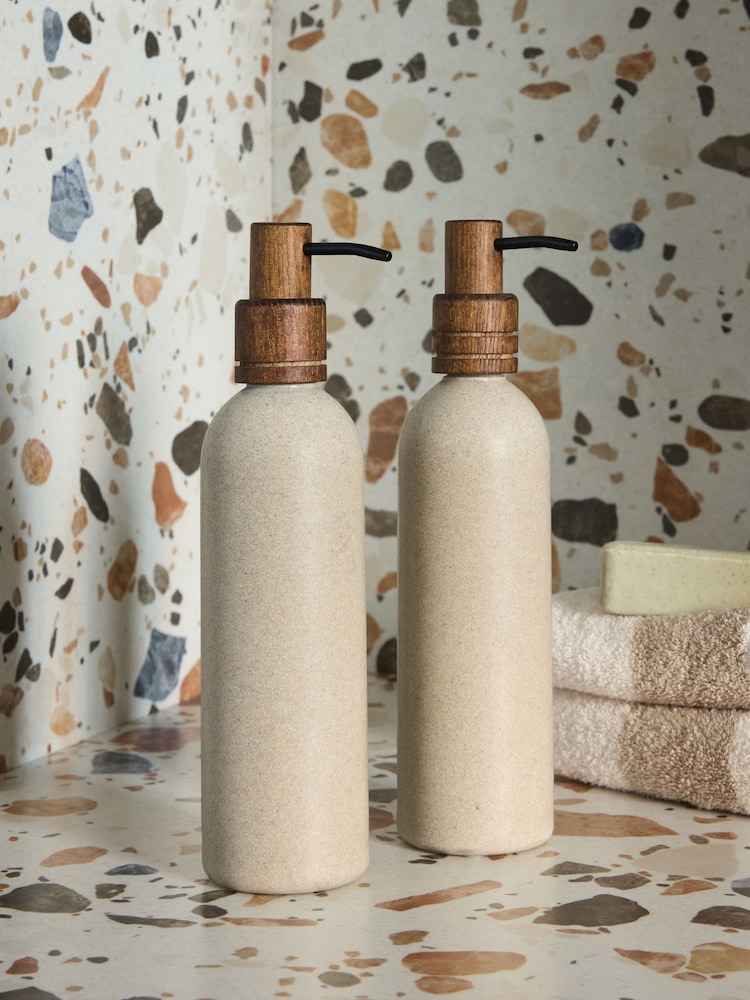 Set of 2 Bamboo Resin Reusable Dispenser Bottles - Image 1 of 3 Set of 2 Bamboo Resin Reusable Dispenser Bottles - Image 1 of 3
