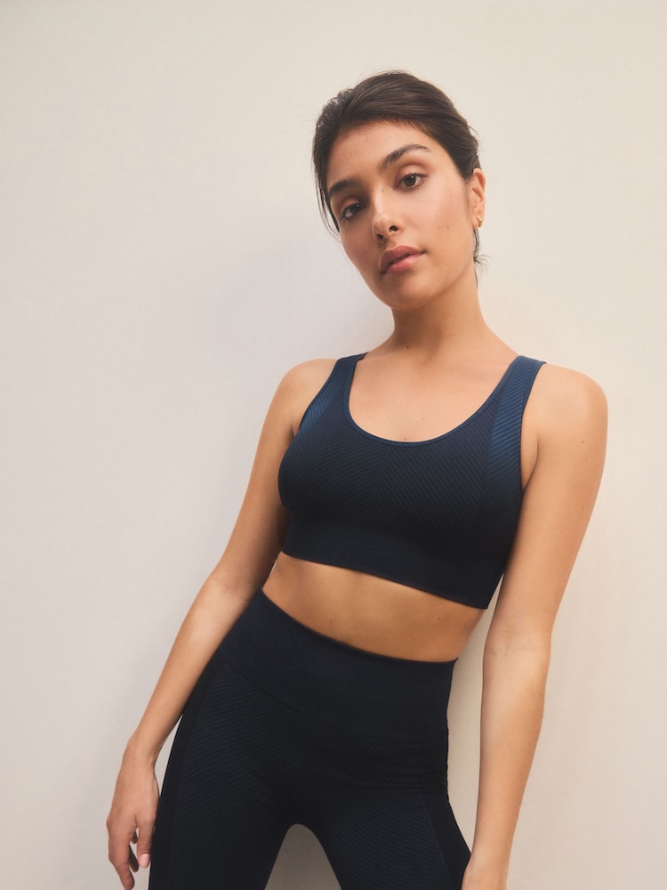 Navy Seamless Sports Strappy Back Bra - Image 1 of 9