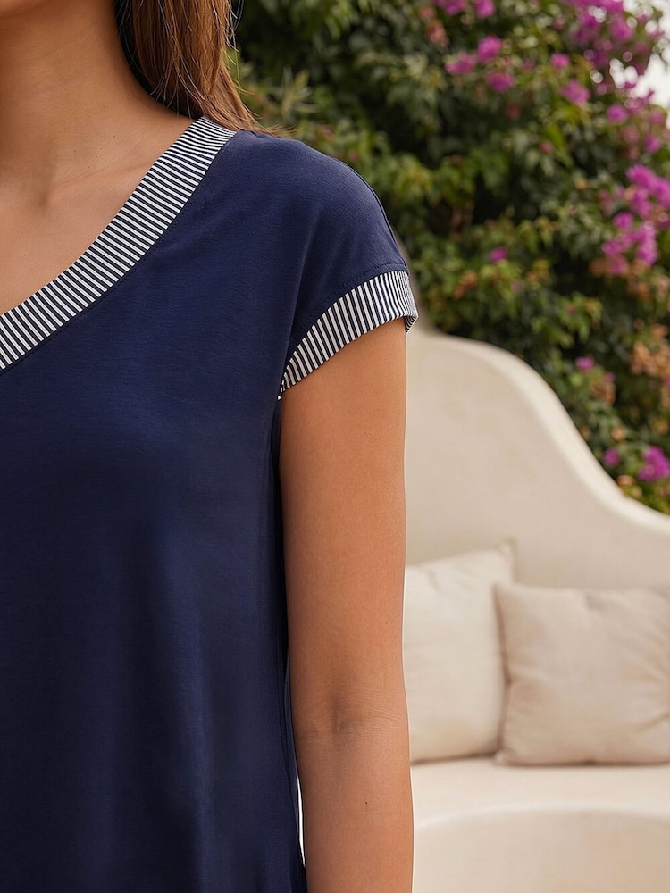 Roman Blue Contrast Cuff Stretch Top - Image 4 of 4 Roman Blue Contrast Cuff Stretch Top - Image 4 of 4
