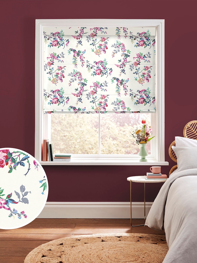 Cath Kidston Cream Ribbon Roses Made to Measure 100% Cotton Roman Blind - Image 1 of 6