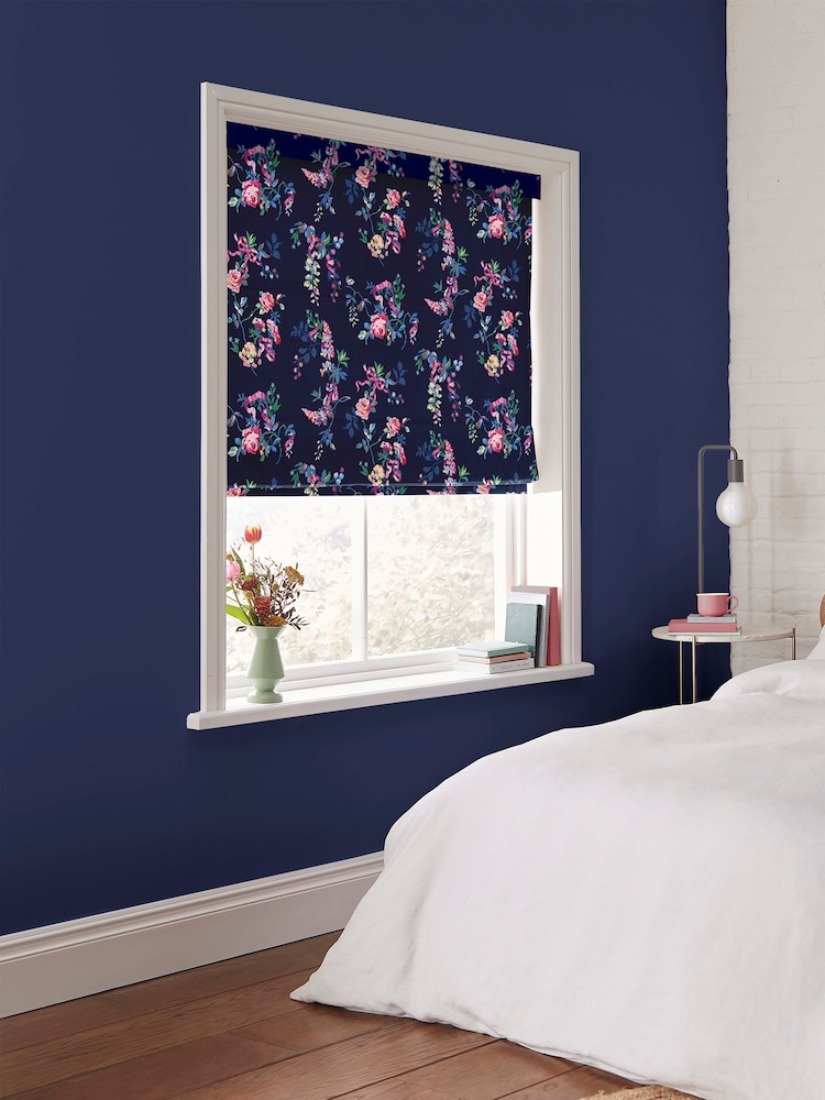 Cath Kidston Navy Blue Ribbon Roses Made to Measure 100% Cotton Roman Blind - Image 2 of 6