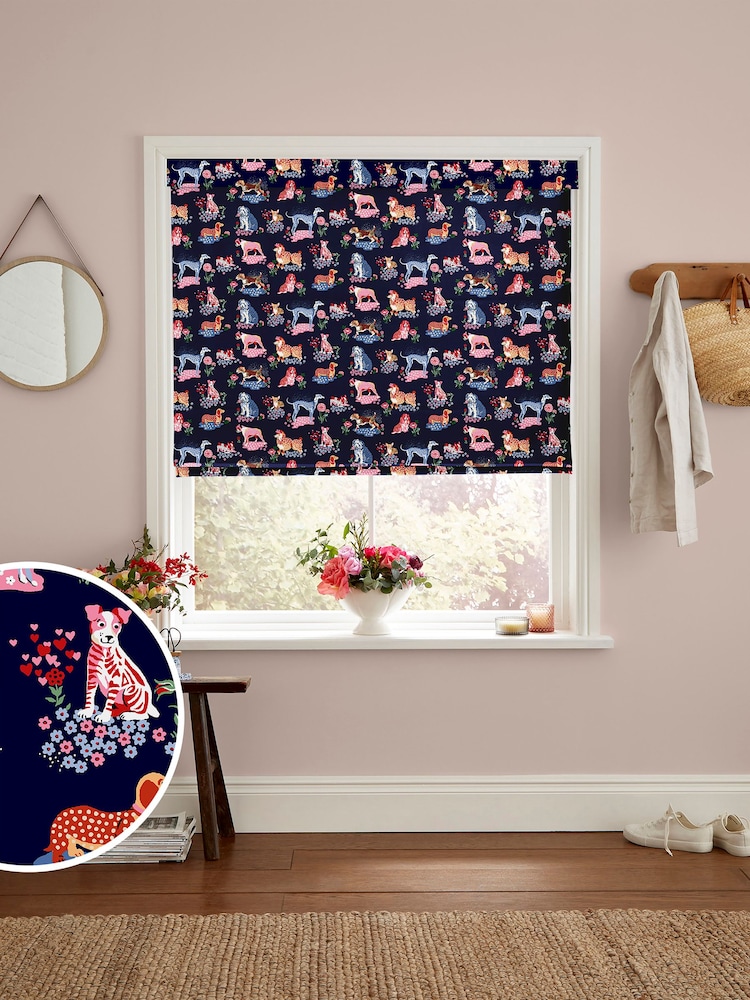 Cath Kidston Navy Blue Puppy Fields Made to Measure 100% Cotton Roman Blind - Image 1 of 6