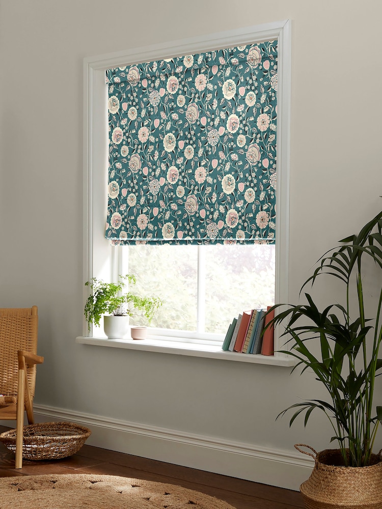 Cath Kidston Teal Blue Strawberry Gardens Made to Measure 100% Cotton Roman Blind - Image 2 of 6