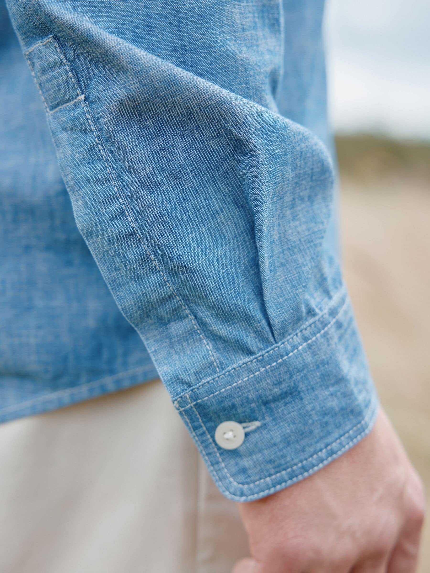 Buy Blue Long Sleeve Chambray Denim 100% Cotton Shirt from Next
