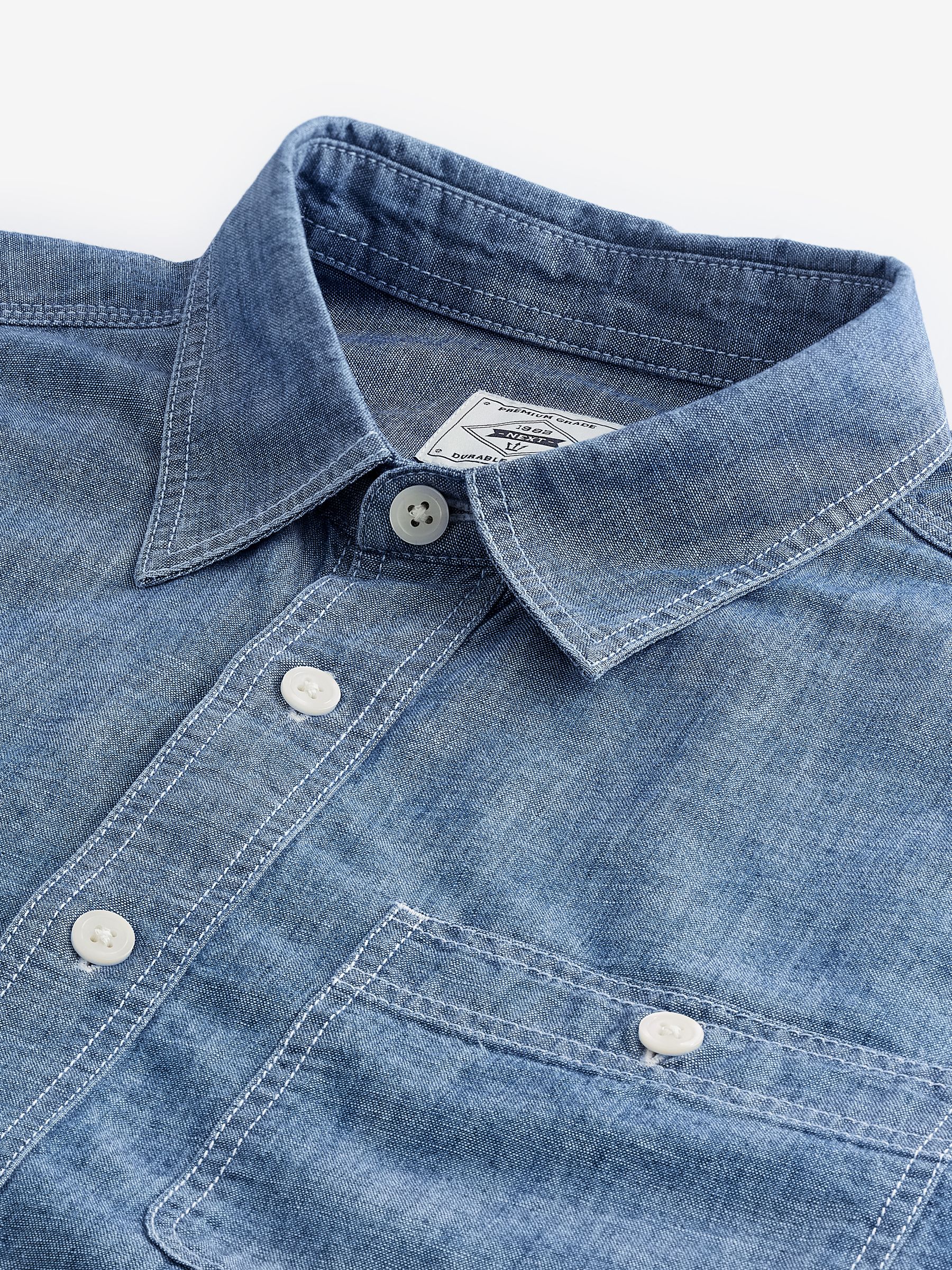 Buy Blue Long Sleeve Chambray Denim 100% Cotton Shirt from