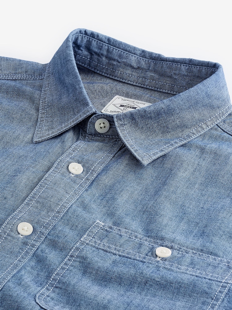 Buy Blue Long Sleeve Chambray Denim 100% Cotton Shirt from the
