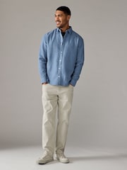 Blue Textured Waffle Long Sleeve 100% Cotton Overshirt - Image 2 of 8