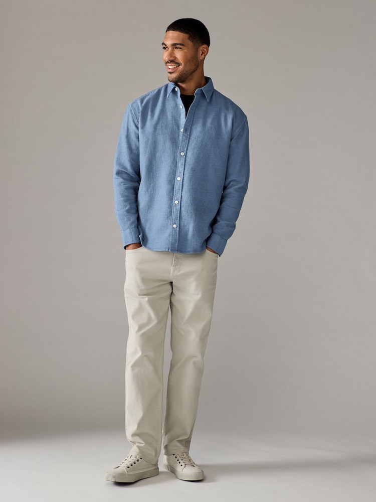 Blue Textured Waffle Long Sleeve 100% Cotton Overshirt - Image 2 of 8