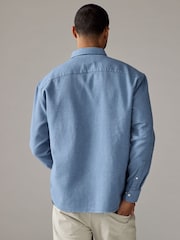 Blue Textured Waffle Long Sleeve 100% Cotton Overshirt - Image 3 of 8