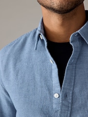Blue Textured Waffle Long Sleeve 100% Cotton Overshirt - Image 4 of 8
