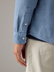Blue Textured Waffle Long Sleeve 100% Cotton Overshirt - Image 5 of 8