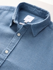 Blue Textured Waffle Long Sleeve 100% Cotton Overshirt - Image 7 of 8