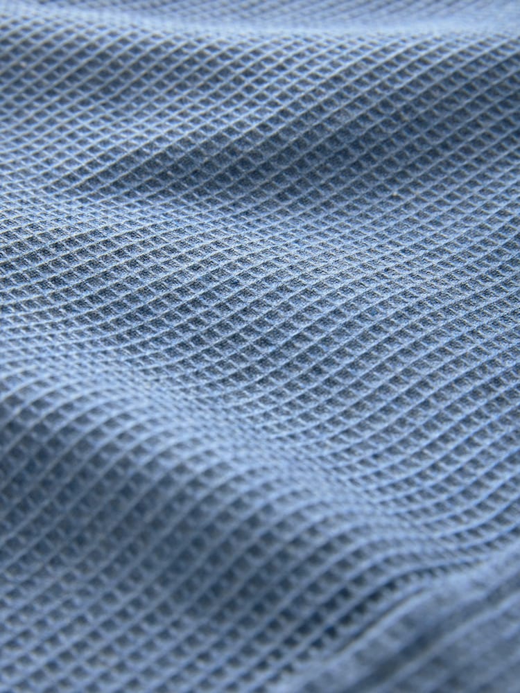 Blue Textured Waffle Long Sleeve 100% Cotton Overshirt - Image 8 of 8