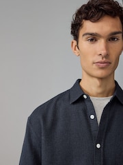 Black Textured Waffle Long Sleeve 100% Cotton Overshirt - Image 2 of 8