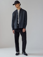 Black Textured Waffle Long Sleeve 100% Cotton Overshirt - Image 3 of 8