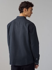 Black Textured Waffle Long Sleeve 100% Cotton Overshirt - Image 4 of 8