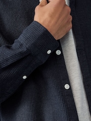 Black Textured Waffle Long Sleeve 100% Cotton Overshirt - Image 5 of 8