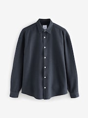 Black Textured Waffle Long Sleeve 100% Cotton Overshirt - Image 6 of 8